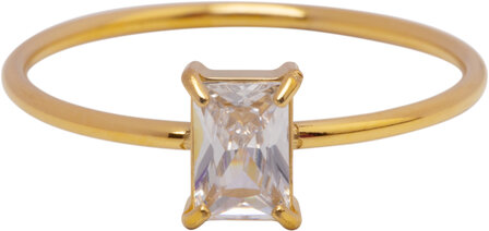 Charmin&#039;s Goudkleurige Ring Rechthoekig Wit Steentje R1723 &ndash; Klassieke Glans 