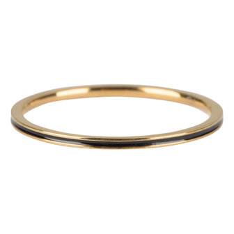 Charmin&rsquo;s goudkleurige stapelring R699 Petite goldplated Black Enamel staal