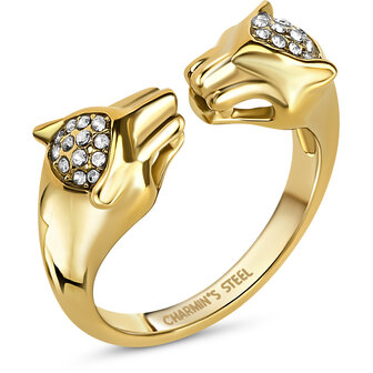 Charmin&#039;s Gold-Colored Chunky Ring with Two Panther Heads R1839 Cool and Chic