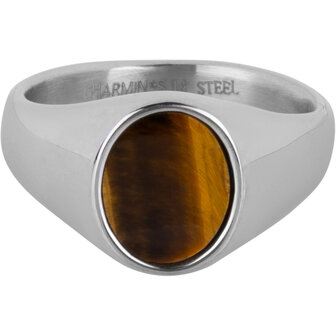 Charmin&#039;s Signet Ring with Flat Oval Tiger Eye Gemstone Steel R1477