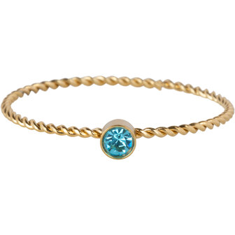 Charmin&#039;s Goudkleurige Gedraaide Birthstone ring Licht Blauw Kristal Staal R1455