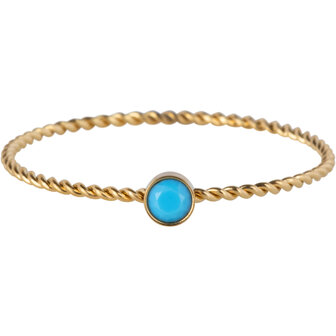 Charmin&#039;s Goudkleurig Gedraaide Birthstone Ring Turkoois Kristal Staal R1447