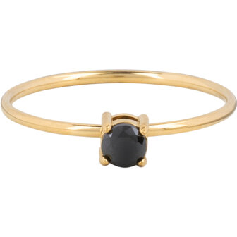 Charmin&rsquo;s Klassieke Solitair 1mm Ring Zwarte Steen Goudkleurig R1425