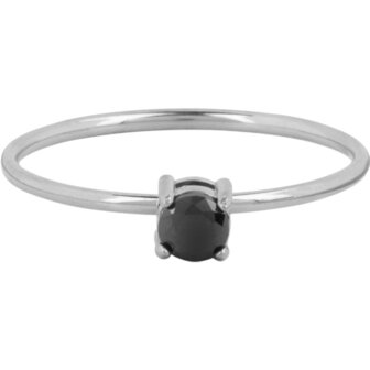 Charmin&rsquo;s Klassieke Solitair 1mm Ring Zwarte Steen Staal R1424
