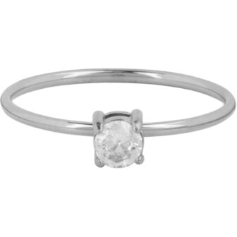 Charmin&rsquo;s Klassieke Solitair 1mm Ring Witte Steen Staal R1422