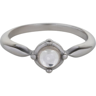 Charmin&#039;s Round Ring with Transparent White Shiny Stone Steel R1165