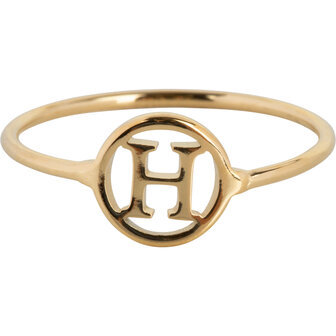 Charmin&rsquo;s initialen open ronde zegelring Goldplated R1121 Letter H
