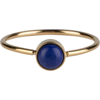 Charmin&rsquo;s Goudkleurige Ring Ronde Steen Donker Blauwe Howliet Edelsteen 5mm Staal R1052