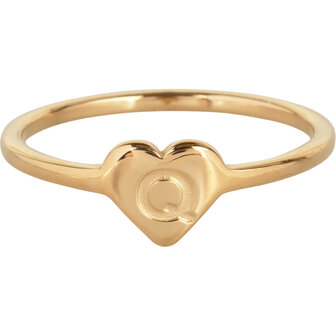 Charmin&rsquo;s initialen zegelring hartje Goldplated R1015-Q Letter Q