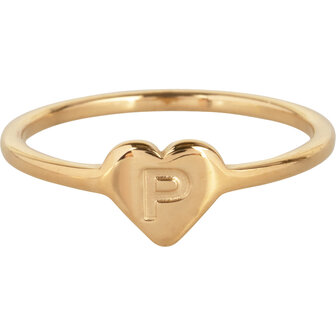 Charmin&rsquo;s initialen zegelring hartje Goldplated R1015-P Letter P 