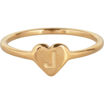 Charmin&rsquo;s initialen zegelring hartje Goldplated R1015-J Letter J 