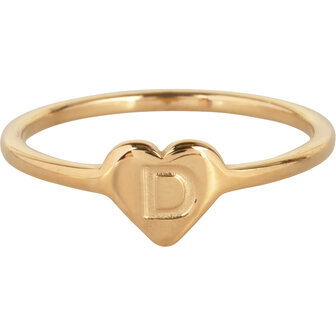 Charmin&rsquo;s initialen zegelring hartje Goldplated R1015-D Letter D 