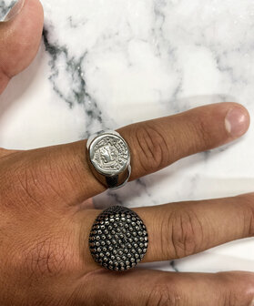 Charmin&#039;s UNI Men&#039;s and Women&#039;s Signet Ring Familia Supra Omnia Steel R999