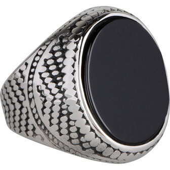 Charmin&#039;s UNI Men&#039;s Signet Ring Large Black Oval Stone Steel R974