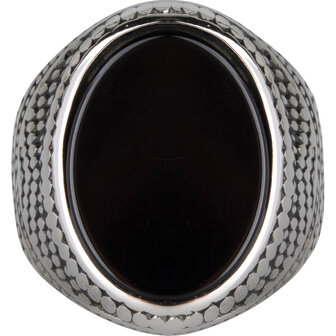 Charmin&#039;s UNI Men&#039;s Signet Ring Large Black Oval Stone Steel R974