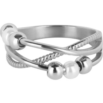 Charmin&#039;s Gedraaide Ring Balletjes en Parels Anxiety Fidget Staal R1362