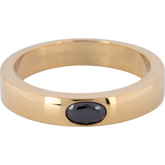 Charmin&rsquo;s Ring Brede Band Ovale Zwarte Steen Goudkleurig Staal R1225