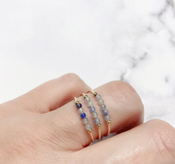Charmin&#039;s Anxiety Ring Blauwe Aventurijn Edelsteen Kraaltjes Goldplated Palm R1199