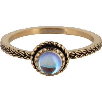 Charmin&#039;s Goudkleurige Ring Birthstone Juni Maansteen Kristal Staal Iconic Vintage R1102