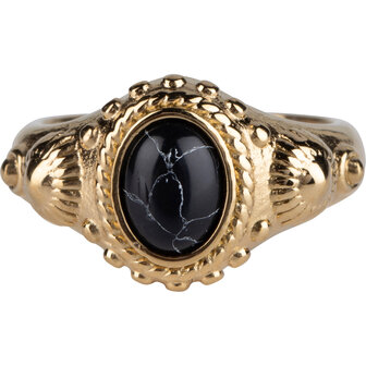 Charmin&#039;s Zegel Ring R1053 Black Tourmaline ion-goldplated