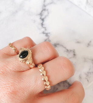 Charmin&#039;s Zegel Ring R1053 Black Tourmaline ion-goldplated