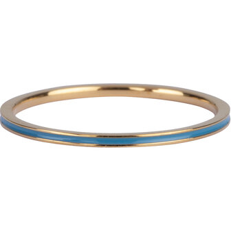Charmin&#039;s Smalle Ring Petite Steel Goudkleurig Petrol Blauw Emaille R927 