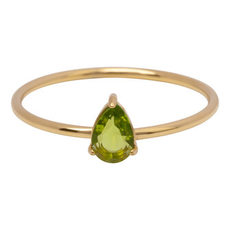 Charmin&#039;s Gold-Colored Ring with Teardrop-Shaped Light Green Crystal Stone R1750 &ndash; Naturel Design