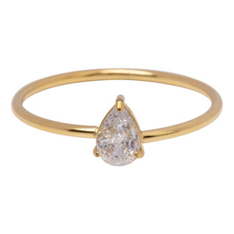 Charmin&#039;s Gold-Colored Ring with Teardrop Shape White Crystal Stone R1743 &ndash; Timeless Elegance