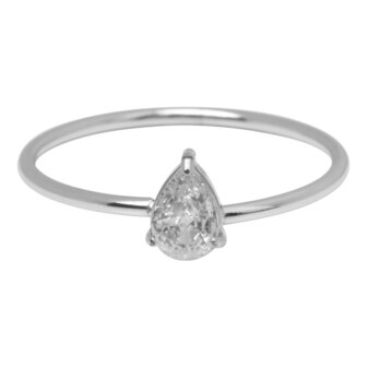 Charmin&#039;s Steel Ring with Teardrop White Crystal Stone R1733 &ndash; Elegant Design