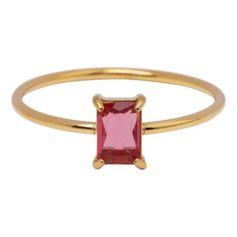 Charmin&#039;s Gold-Colored Ring Rectangular Pink Stone R1725 &ndash; Soft Contrast