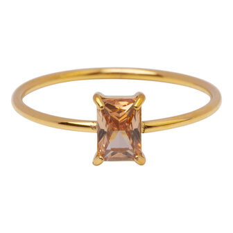 Charmin&#039;s Gold-Colored Ring Rectangular Champagne Stone R1724 &ndash; Golden Harmony