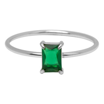 Charmin&#039;s Stalen Ring Rechthoekig Donkergroen Steentje R1721 &ndash; Groene Glamour 