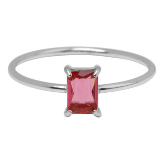 Charmin&#039;s Stalen Ring Rechthoekig Roze Steentje R1715 &ndash; Zachte Statement 
