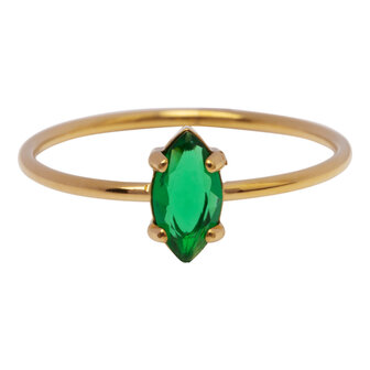 Charmin&#039;s Gold-Colored Ring with Elliptical Dark Green Crystal R1691&ndash; Natural Chic