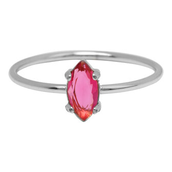 Charmin&#039;s Stalen Ring met Ellipsvormig Roze Kristal Steentje R1675 &ndash; Romantisch Detail