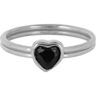Charmin&#039;s Stalen Dubbele Ring met Zwart Hartje R1513 &ndash; Avant-garde liefde