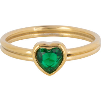 Charmin&#039;s Goudkleurige Dubbele Ring met Donkergroen Hartje R1518 &ndash; Natuurlijke Love