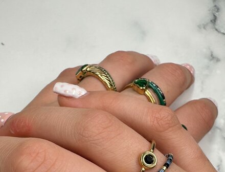 Charmin&#039;s Miyuki Kralen Goud Zwart Blauw Groen Anxiety Fidget Ring R1661