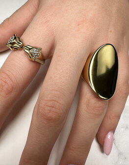 Charmin's Goudkleurige Chunky Ring met Twee Panter Hoofden R1839 Stoer en Chique