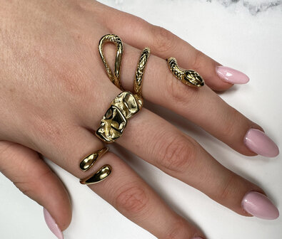 Charmin's Goudkleurige Chunky Ring met Mooie Bewerkinkingen R1838 Smal en Elegant