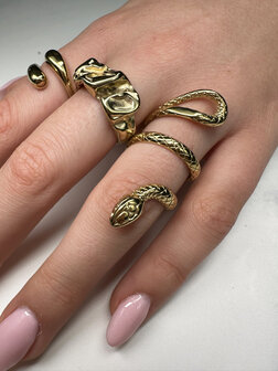 Charmin's Goudkleurige Chunky Ring met Mooie Bewerkinkingen R1838 Smal en Elegant