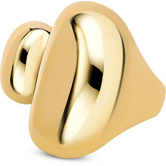 Charmin's Goudkleurige Chunky Ring met Open Rechthoekige Uiteinden Staal R1841 &ndash; Statement en Elegant