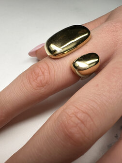 Charmin's Goudkleurige Chunky Ring met Open Rechthoekige Uiteinden Staal R1841 &ndash; Statement en Elegant