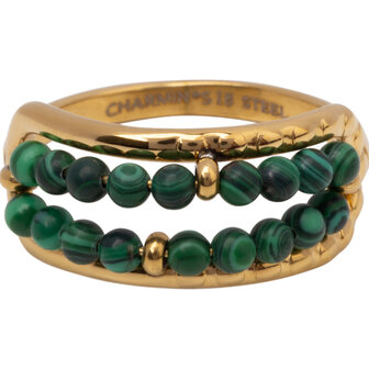 Charmin's Anxiety Ring Twee Rijen NaturalStones Malachite Beads Goudkleurig R1672