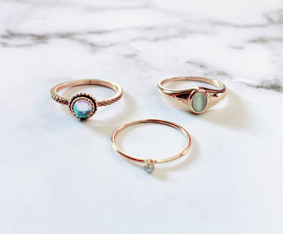 Charmin&#039;s Goudkleurige Ring Birthstone Juni Maansteen Parel Staal Iconic Vintage R1526