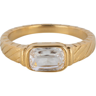 Charmin's Goudkleurige Ring met Kristal Steen en Graveringen R1351&ndash; Vintage Look