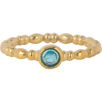 Charmin's Goudkleurige Ring met Lichtblauw Rond Steentje R1510 &ndash; Speels en Elegant