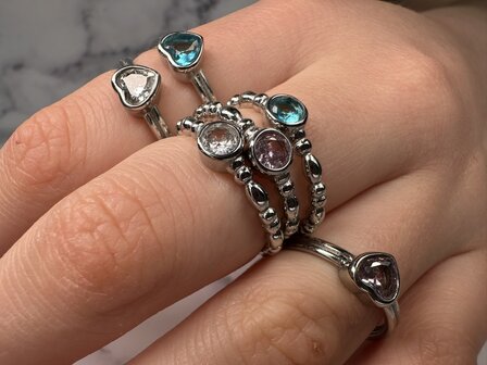 Charmin's Stalen Dubbele Ring met Kristal Roze Hartje R1515 &ndash; Avant-garde liefde