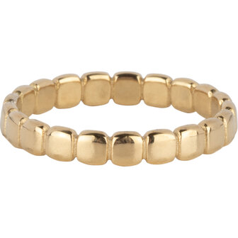 Charmin's Ring Goudkleurige Aaneengeschakelde Vierkantjes Staal R1652