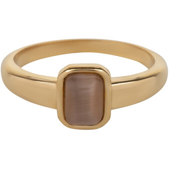 Charmin's goldfarbener Siegelring mit braunem Katzenaugenstein, rechteckig, Stahl, R1176